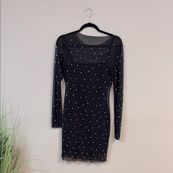Thirty/Thirty Full Pearl and Rhinestone EMBELLISHED SHEER MESH MINI DRESS size M - Picture 1 of 4
